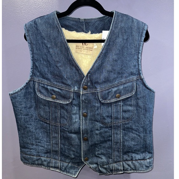 Dee Cee Brand Other - Vintage Dee Cee Sherpa Lined Denim Western Vest Mens Blue L XL Made in USA
